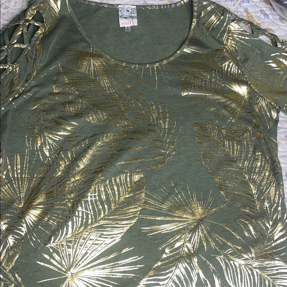 NAIF Green and Gold Leaf Pattern Blouse